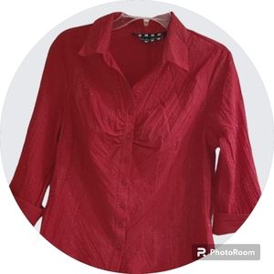 Red Manhatten Girl Button Down collared sparkle shirt